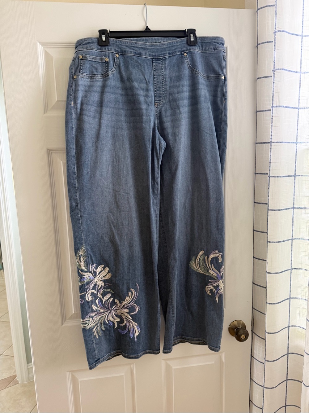 Chico's Denim Wide-Leg Jeans with Floral Embroidery